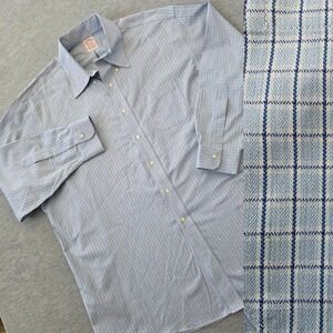 Brooks Brothers Madison Fit Blue Check Dress Shirt Men's 17.5 33 Non-Iron Supima